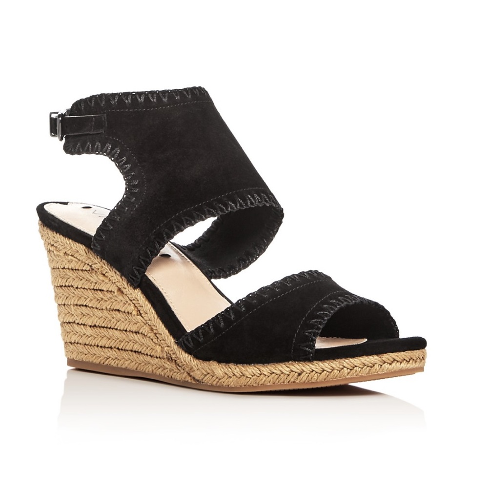 Via Spiga Izett Espadrille Wedge Sandals Black Suede 7.5